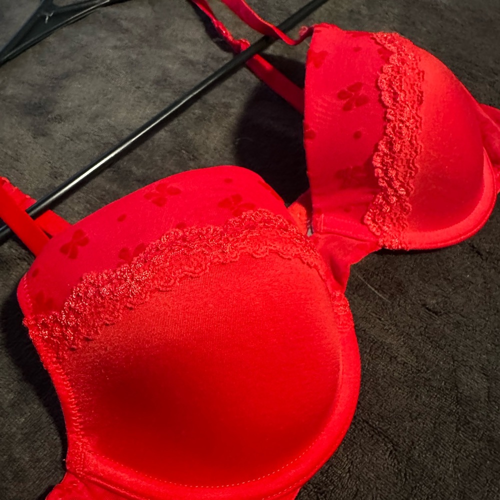 Arie Lightly Lined Red Lace Trim Bra 34B